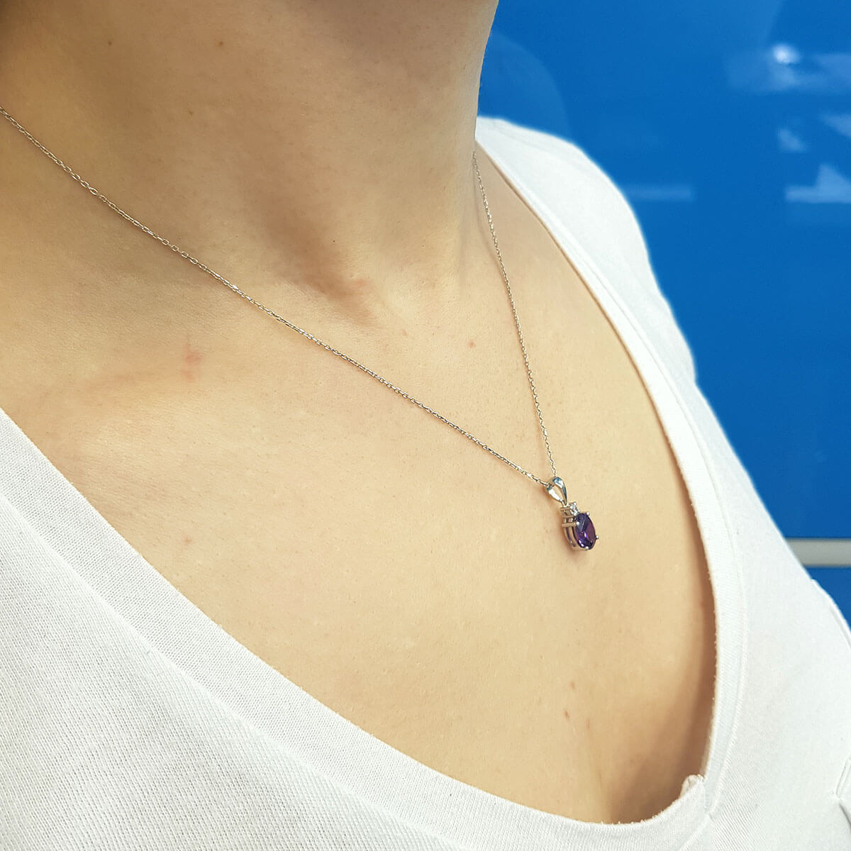 Diamond Oval Amethyst Necklace