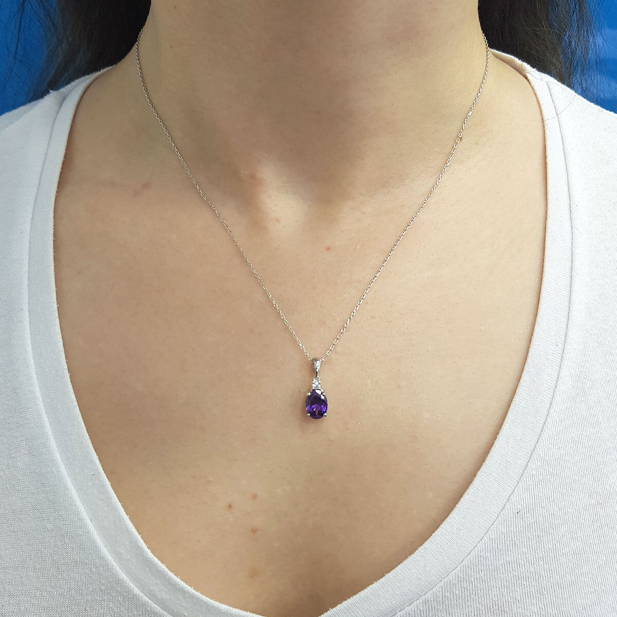 Diamond Oval Amethyst Necklace