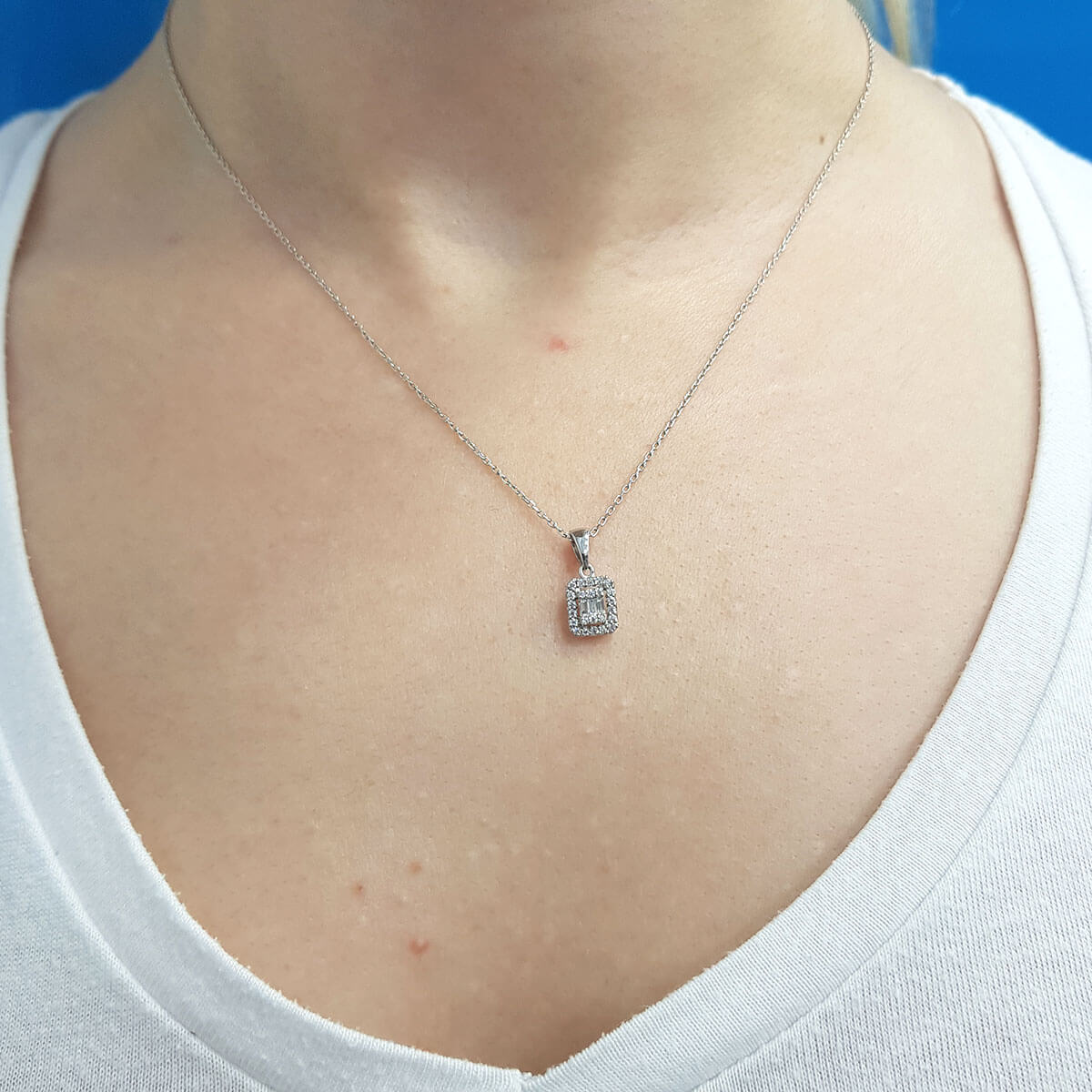 0.16 Carat Baguette Diamond Necklace