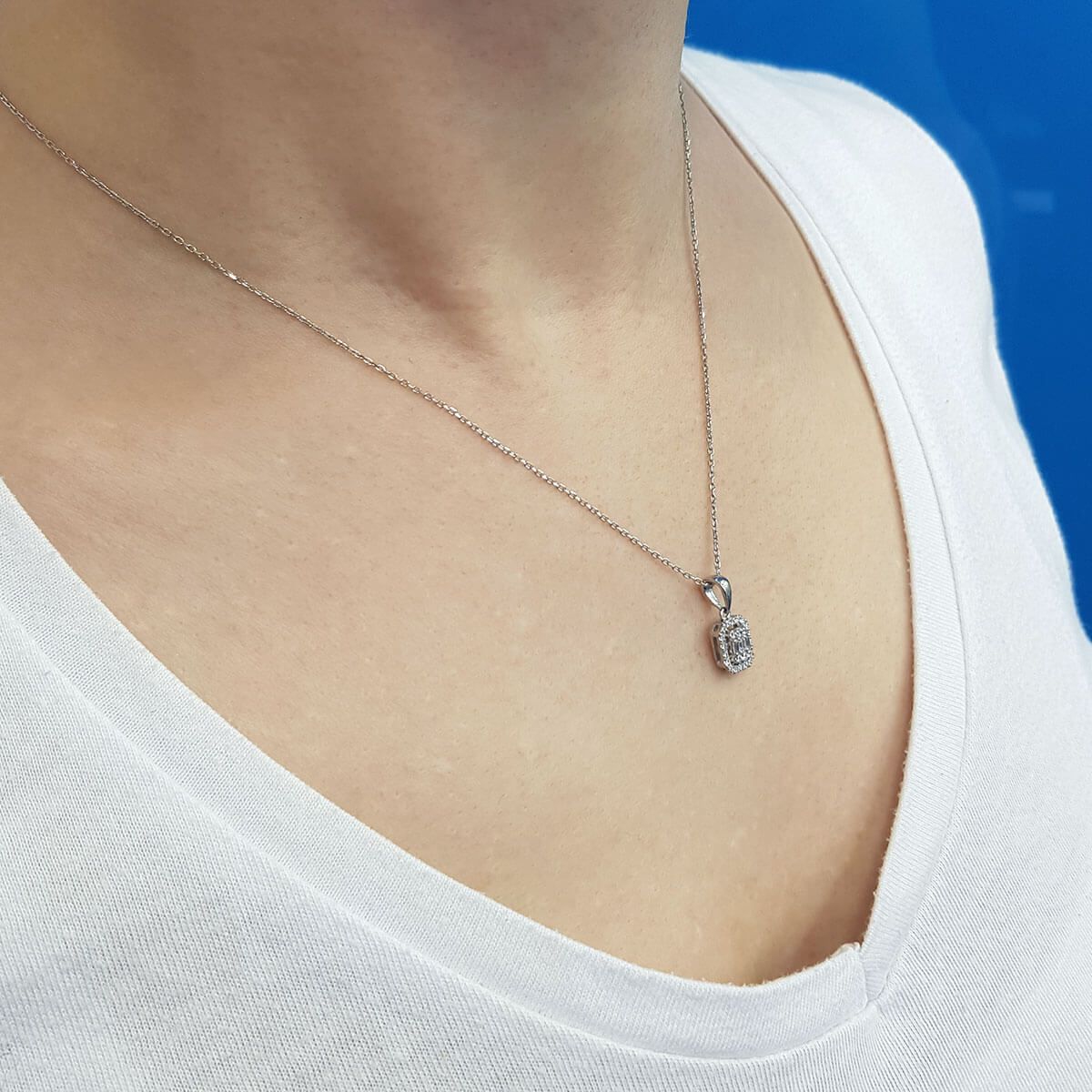 0.19 Carat Baguette Diamond Necklace