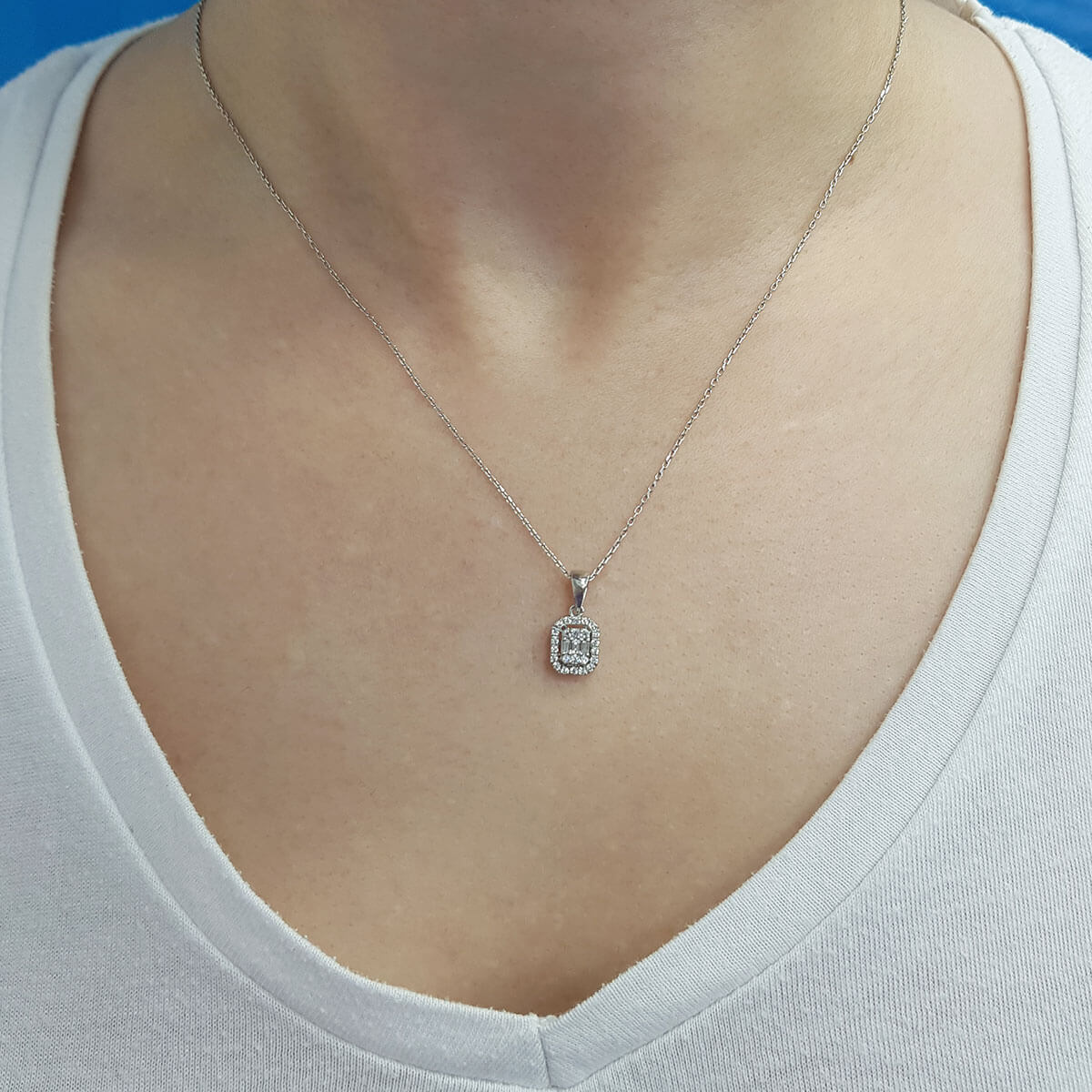0.19 Carat Baguette Diamond Necklace