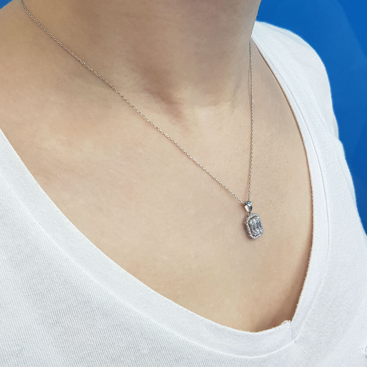 0.61 Carat Baguette and Four-Corner Diamond Necklace