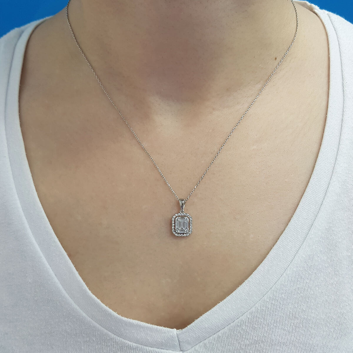 0.61 Carat Baguette and Four-Corner Diamond Necklace