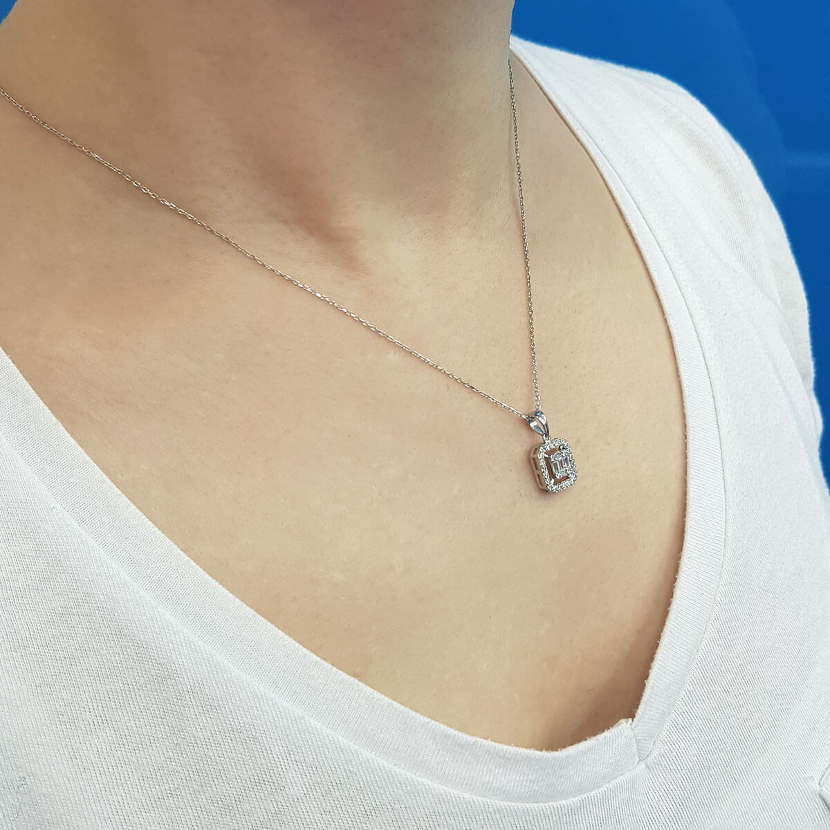 0.32 Carat Baguette & Four-Corner Diamond Necklace