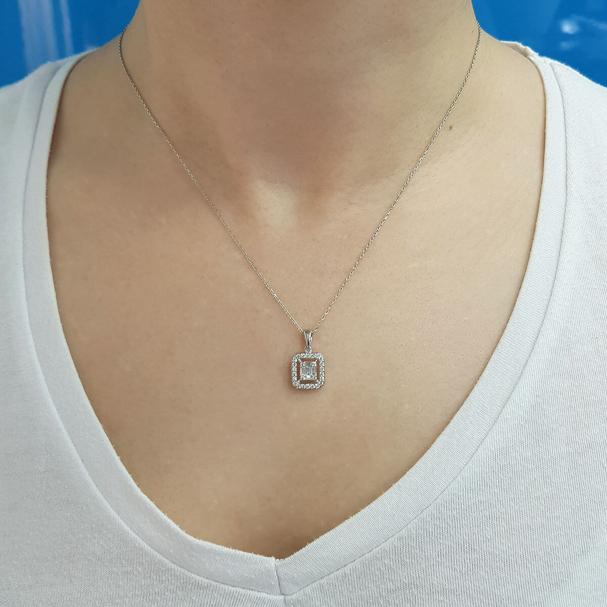 0.32 Carat Baguette & Four-Corner Diamond Necklace