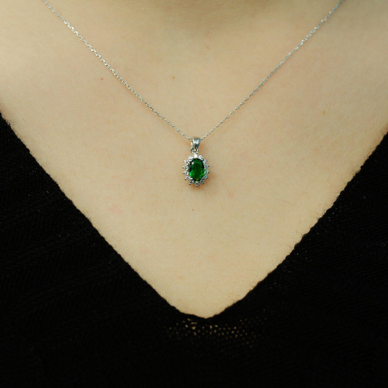 Diamond Oval Emerald Entourage Necklace