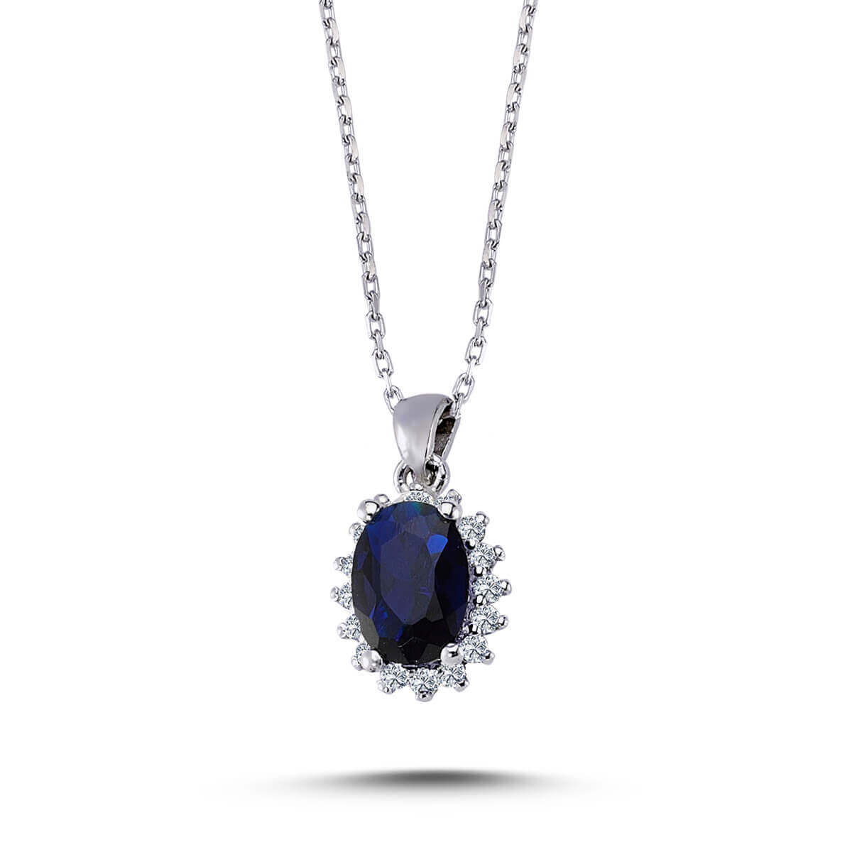 Diamond Oval Sapphire Entourage Necklace