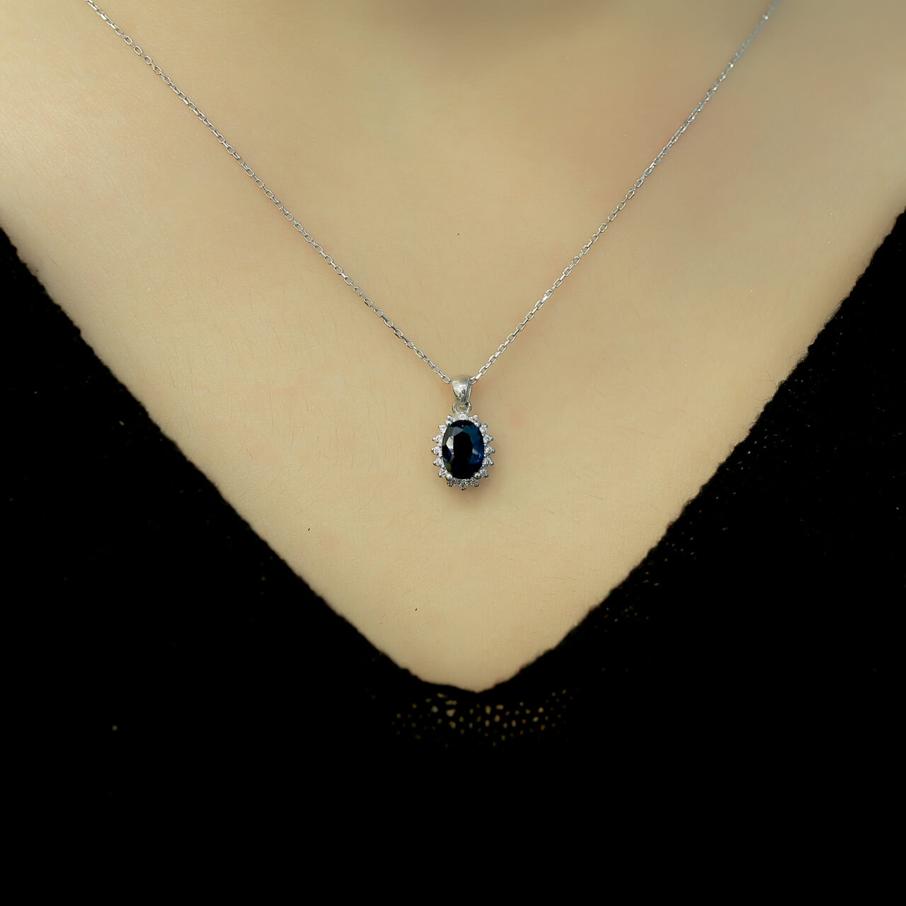 Diamond Oval Sapphire Entourage Necklace