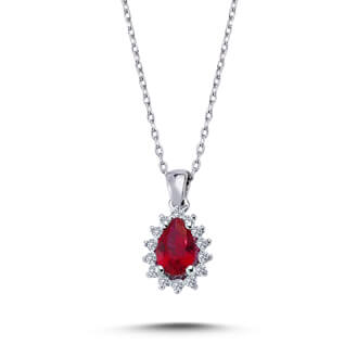 Diamond Teardrop Ruby Entourage Necklace