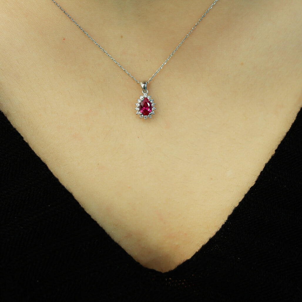 Diamond Teardrop Ruby Entourage Necklace