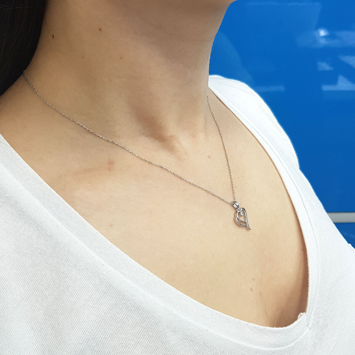 Single Diamond Double Heart Necklace