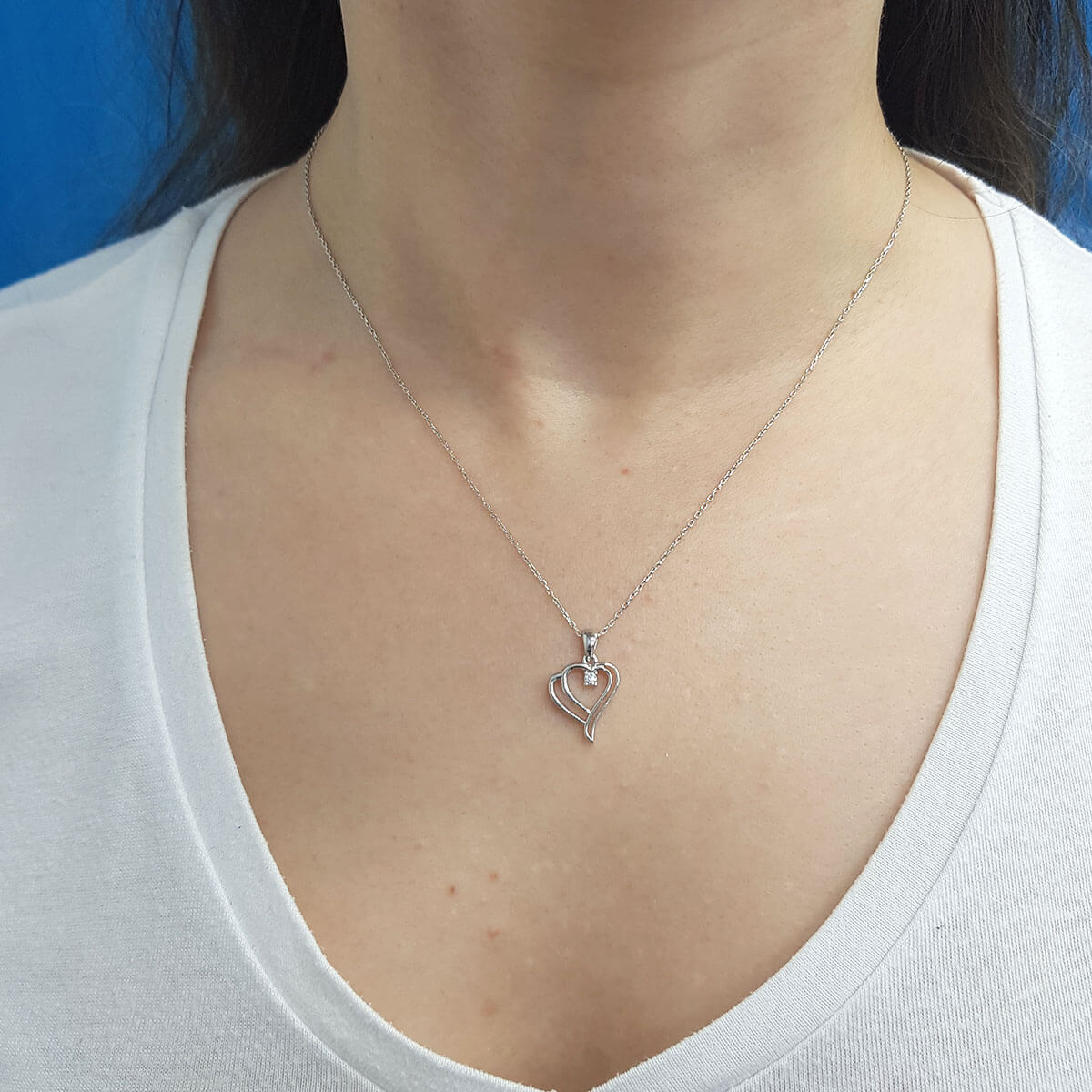 Single Diamond Double Heart Necklace
