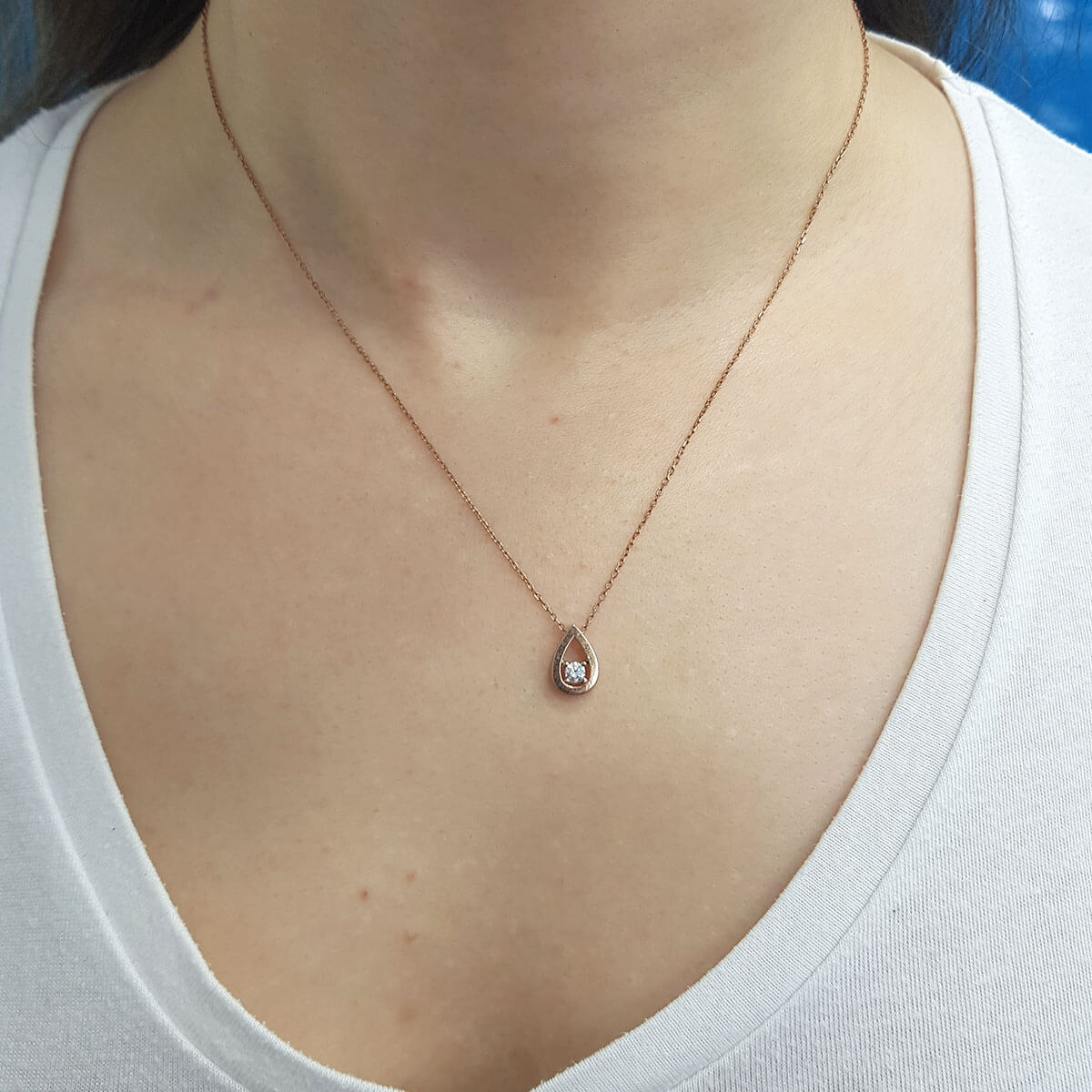 Diamond Single Stone Large Tearteardrop Necklace