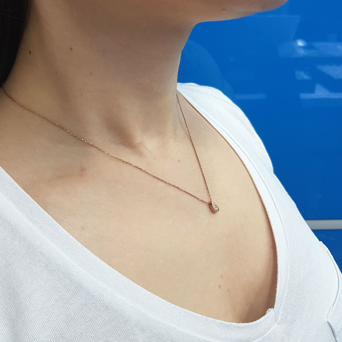 Diamond Single Stone Small Teardrop Necklace