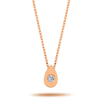 Diamond Single Stone Small Teardrop Necklace