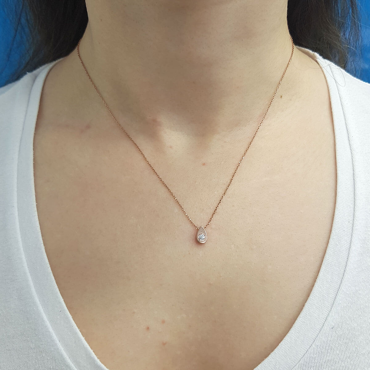 Diamond Single Stone Small Teardrop Necklace