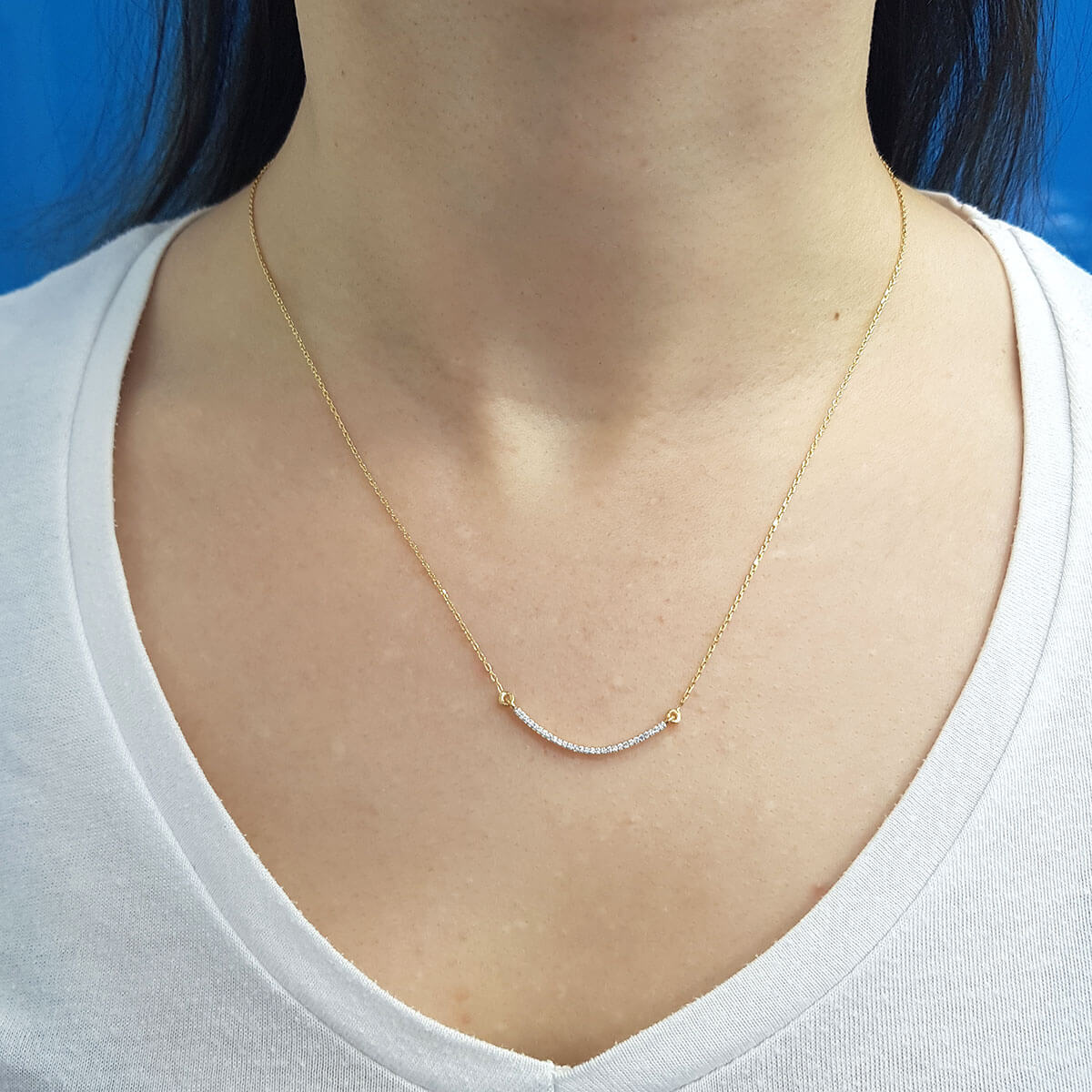 Curved Diamond Tennis Bar Necklace