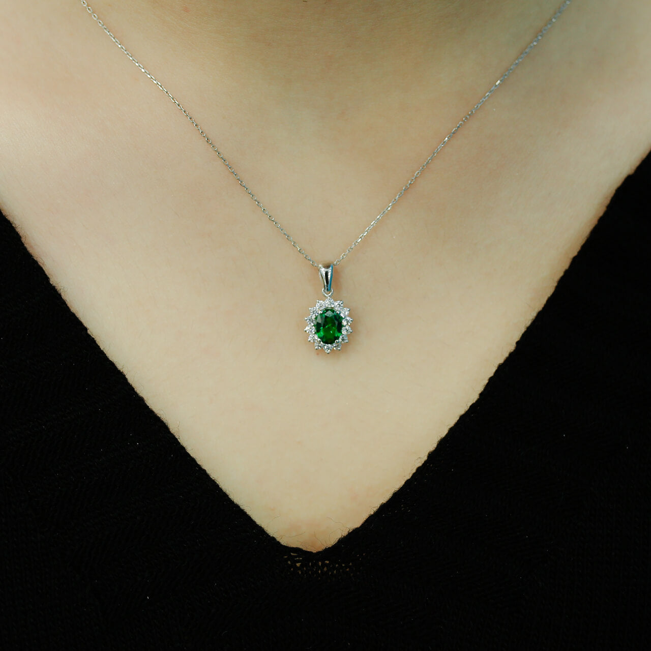 Diamond Oval Emerald Entourage Necklace