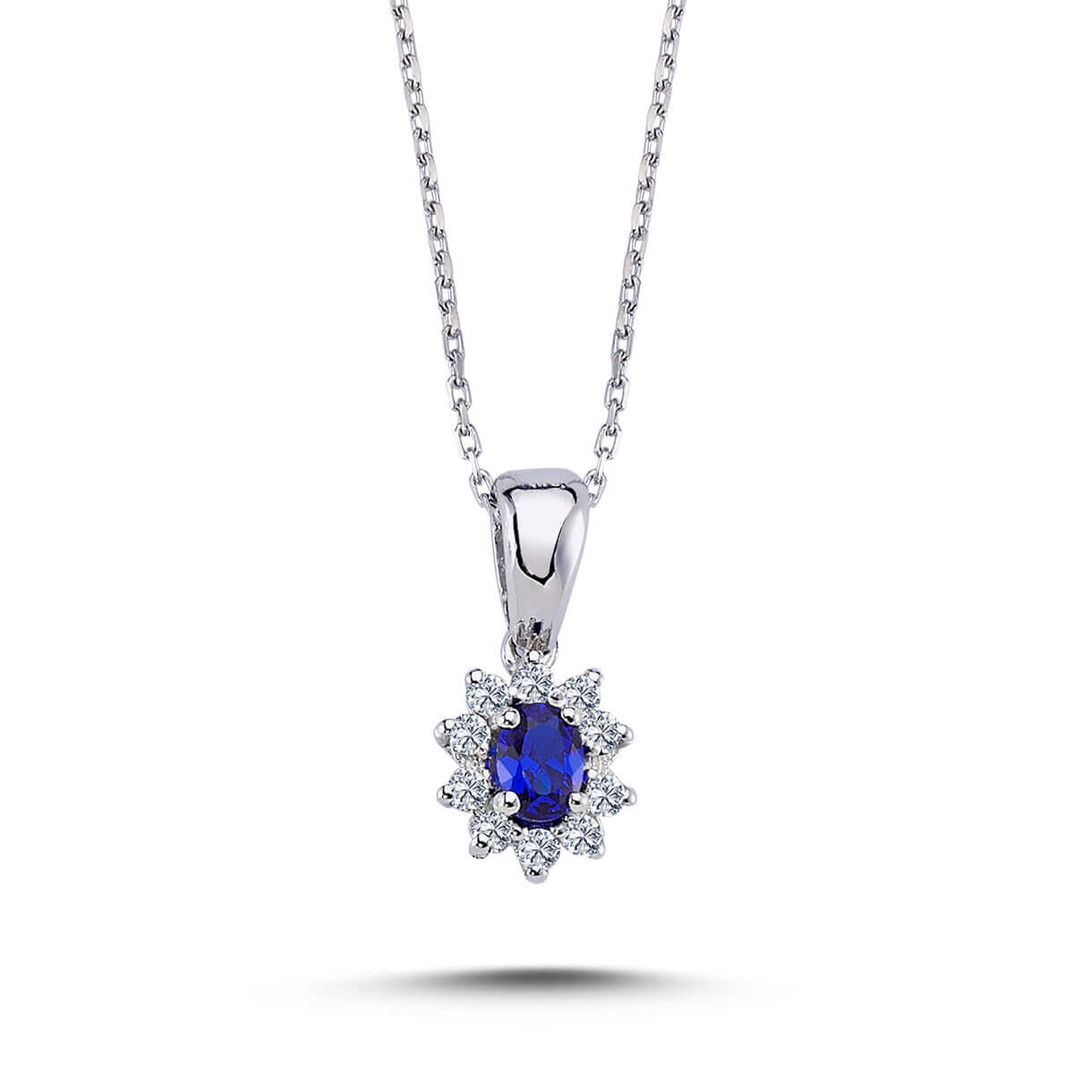 Diamond Oval Sapphire Entourage Necklace