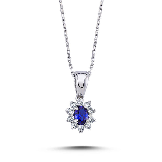 Diamond Oval Sapphire Entourage Necklace