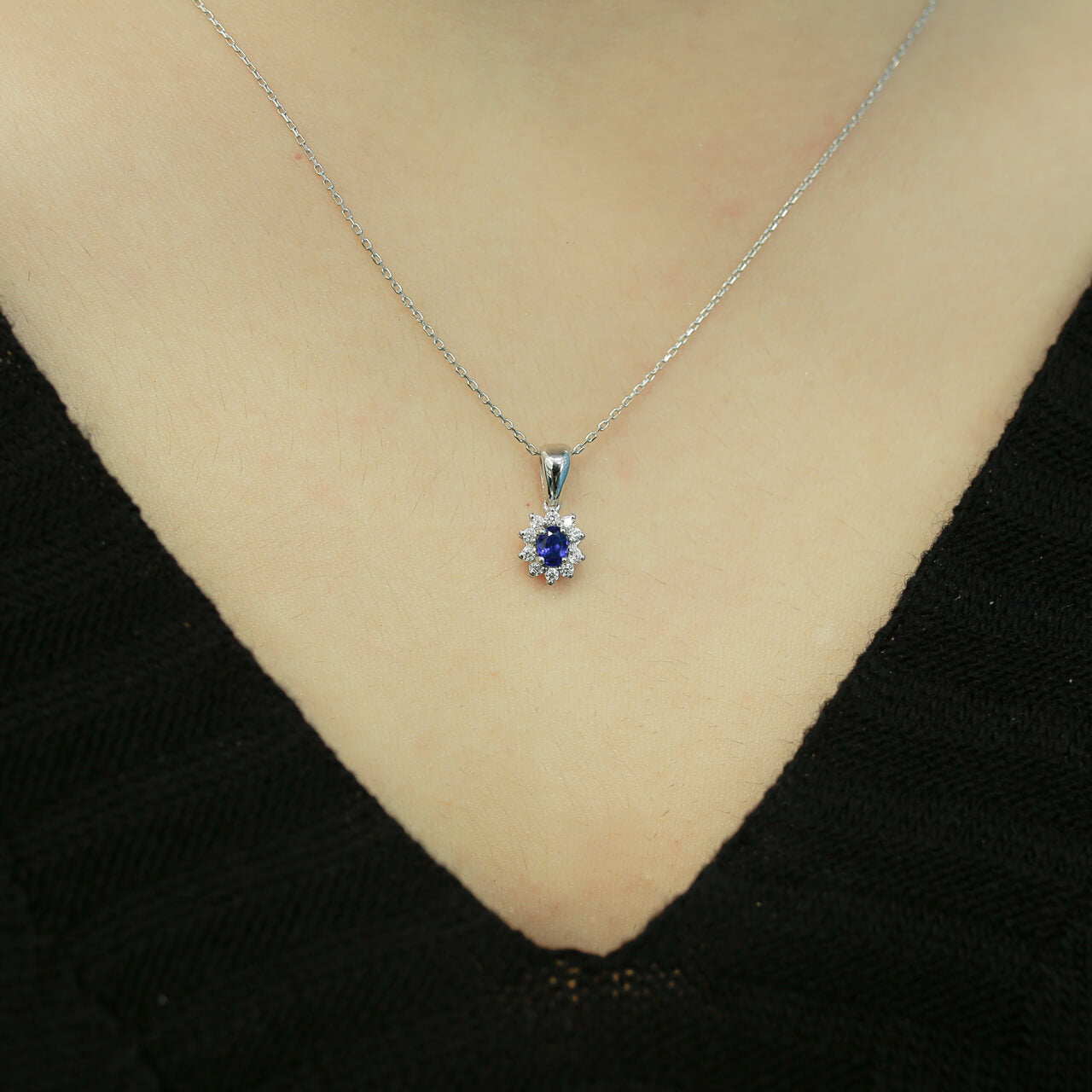 Diamond Oval Sapphire Entourage Necklace