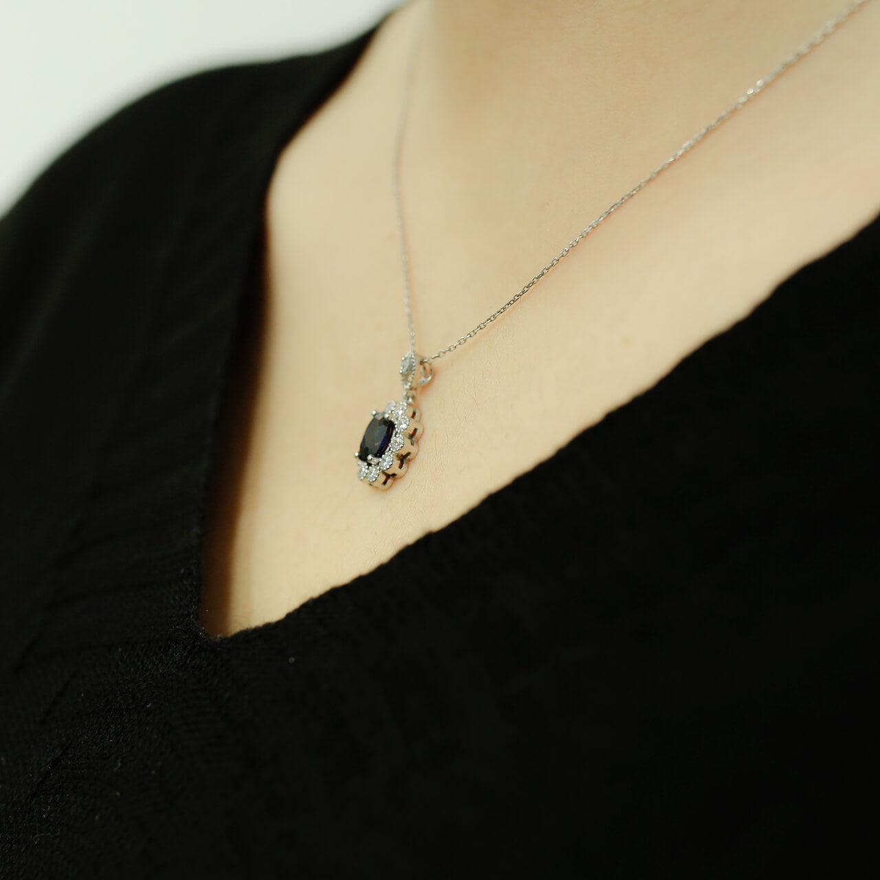 Diamond Oval Sapphire Entourage Necklace