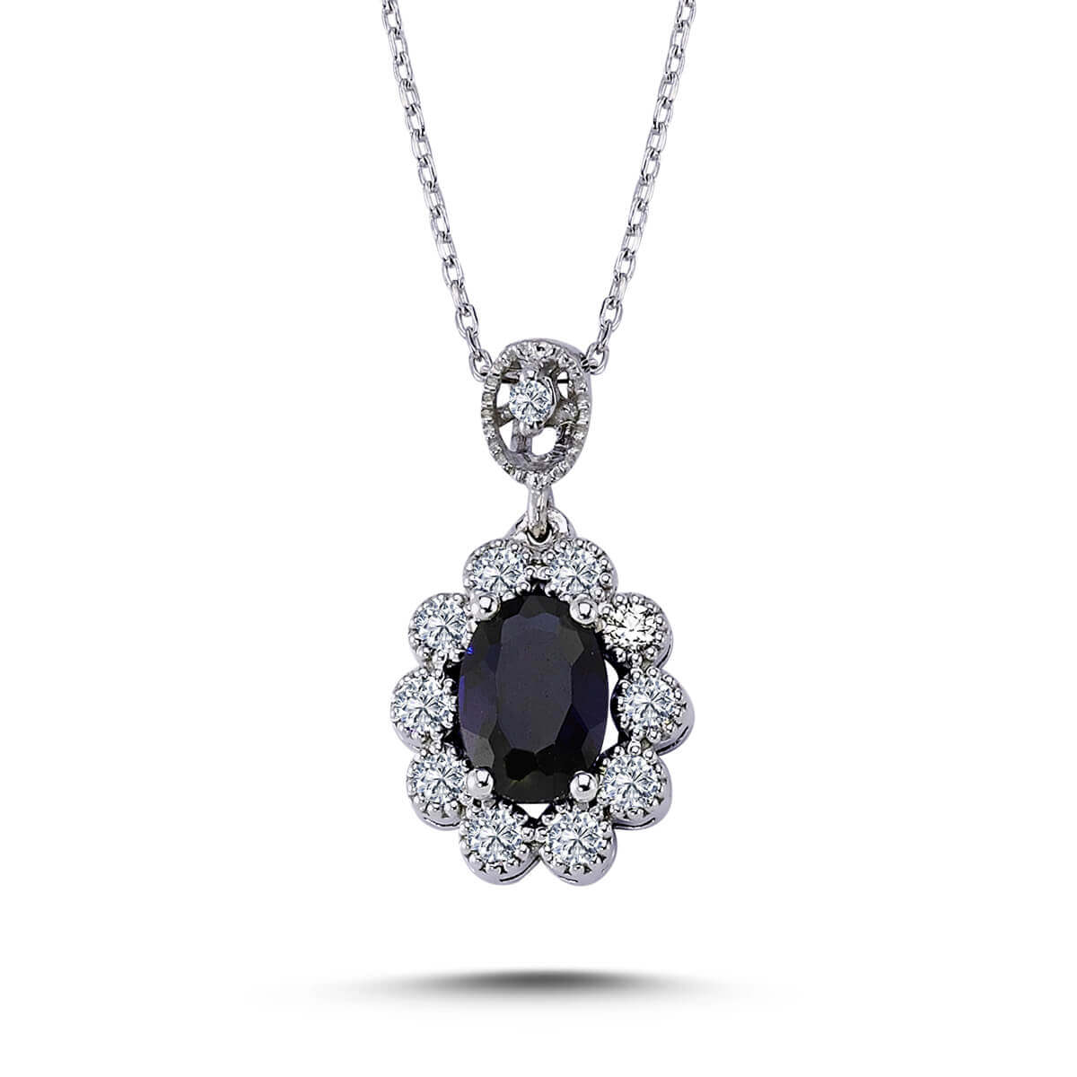 Diamond Oval Sapphire Entourage Necklace