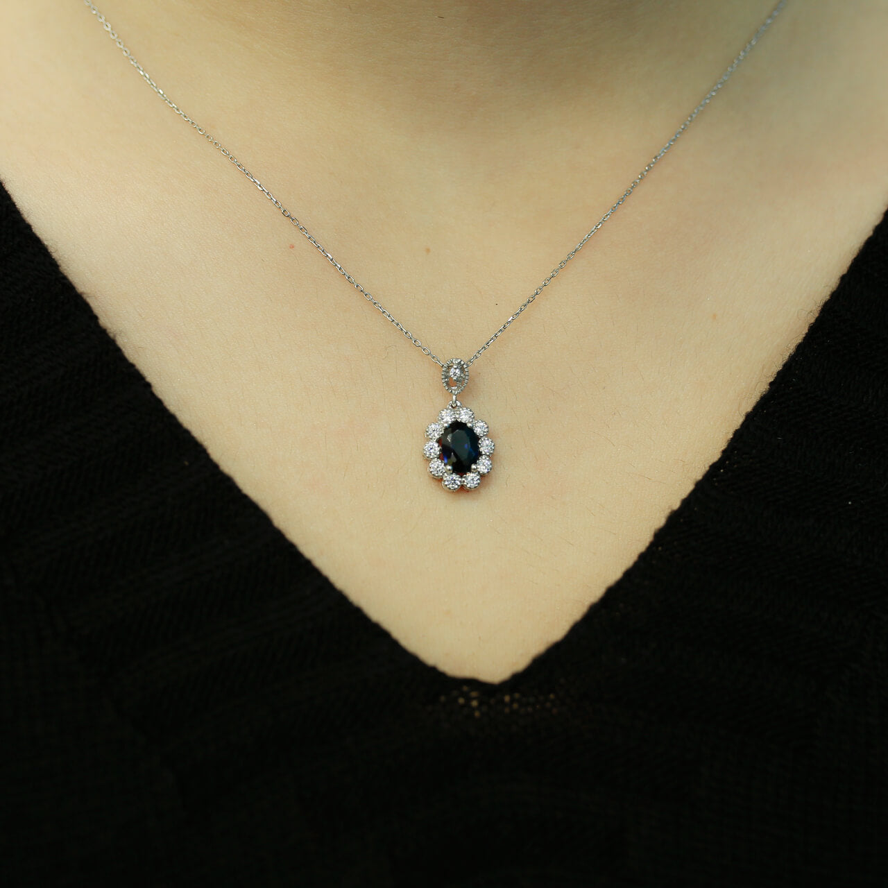 Diamond Oval Sapphire Entourage Necklace