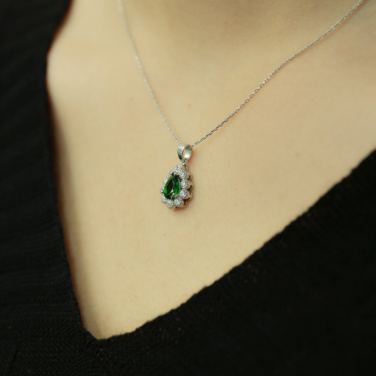Diamond teardrop Emerald entourage Necklace