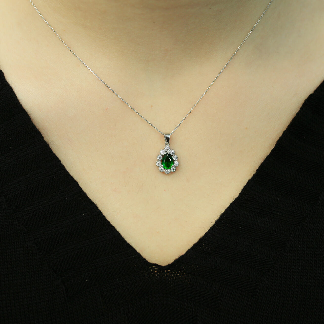 Diamond teardrop Emerald entourage Necklace