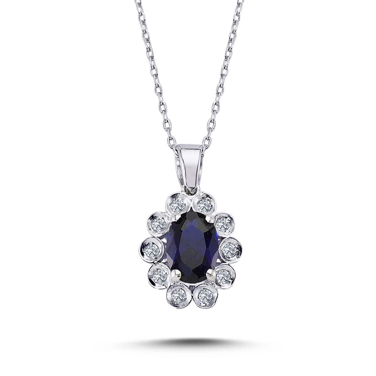 Diamond Oval Sapphire Entourage Necklace