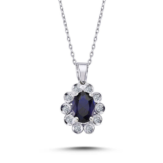 Diamond Oval Sapphire Entourage Necklace