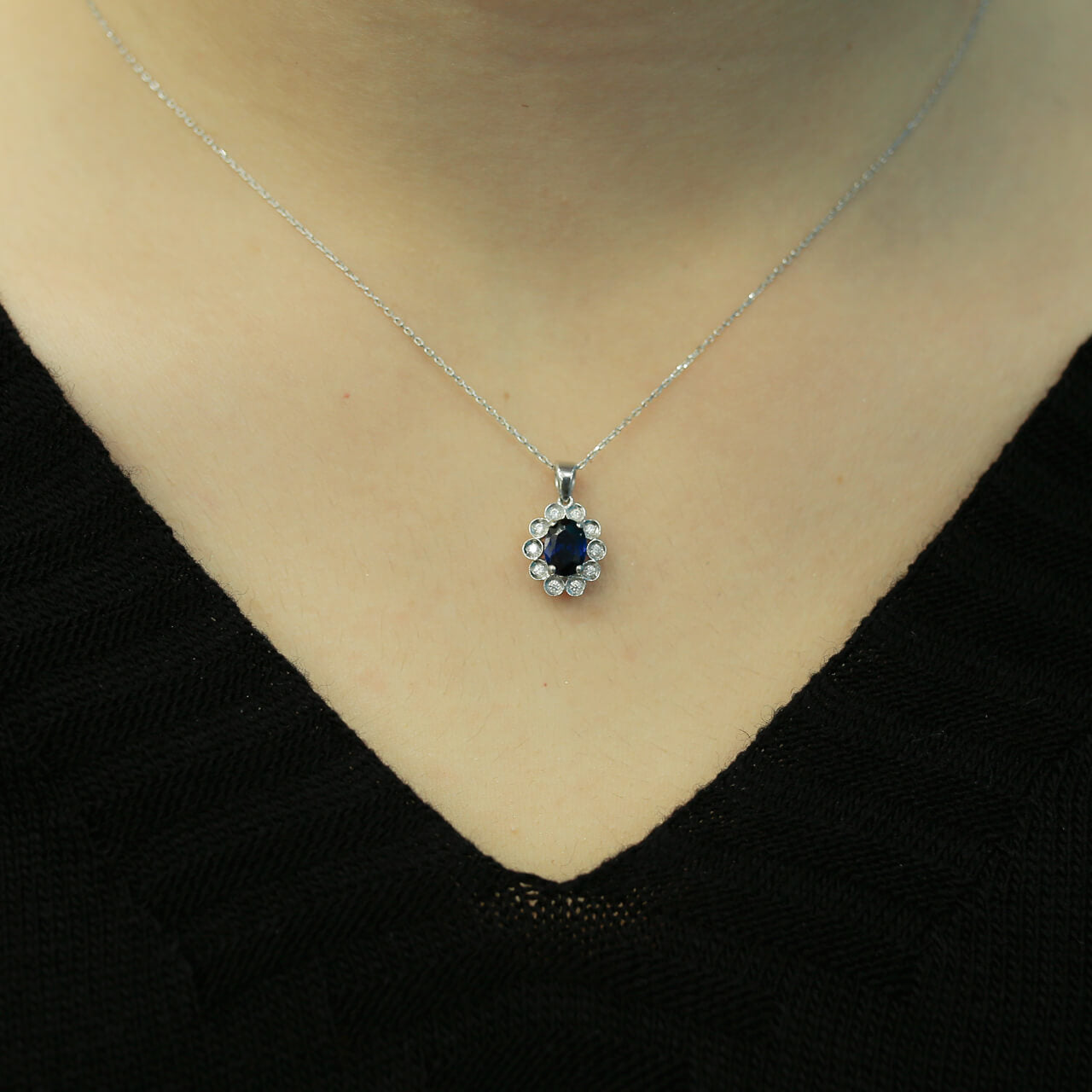Diamond Oval Sapphire Entourage Necklace