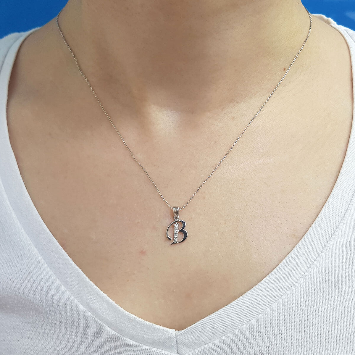 Diamond B Letter Necklace