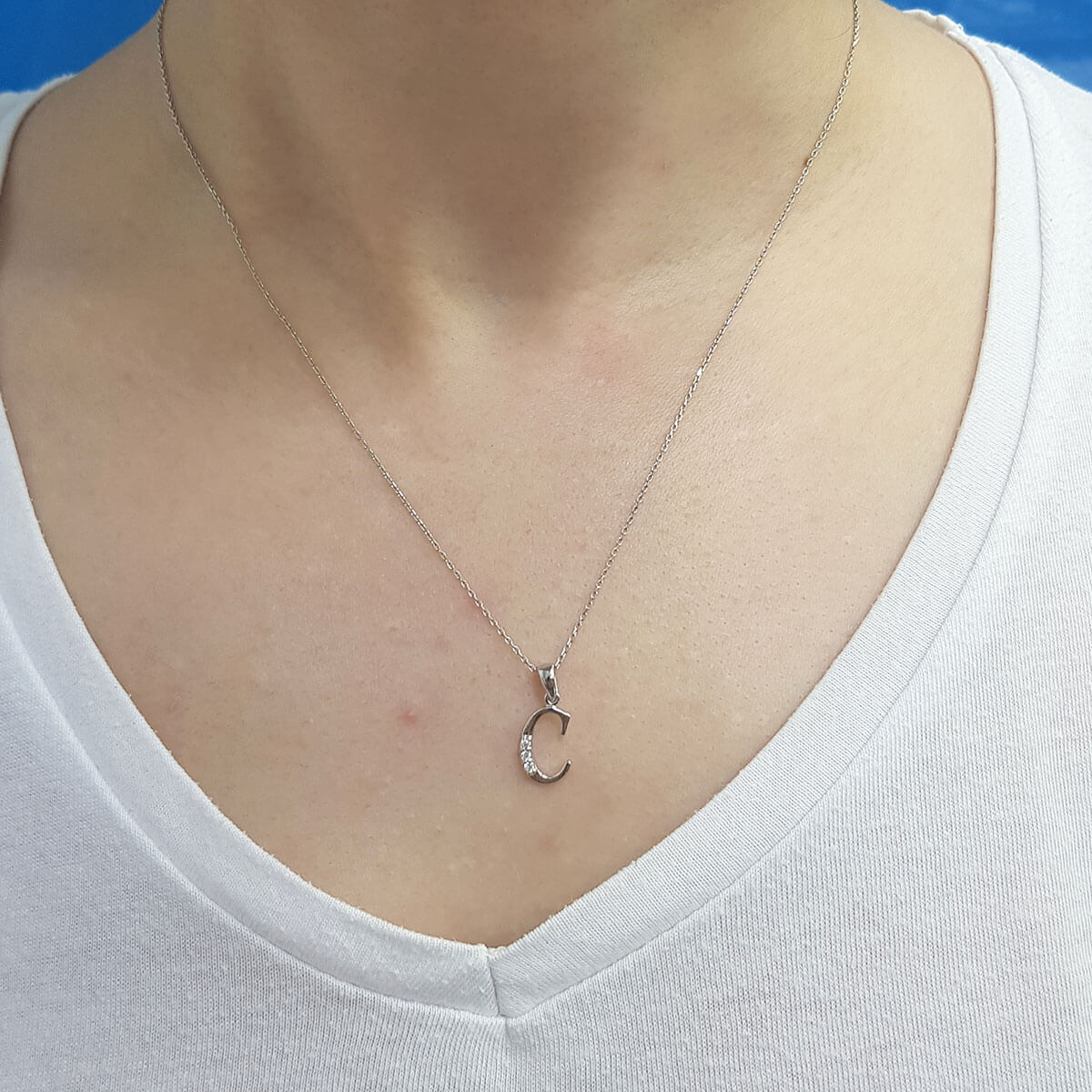 Diamond C Letter Necklace