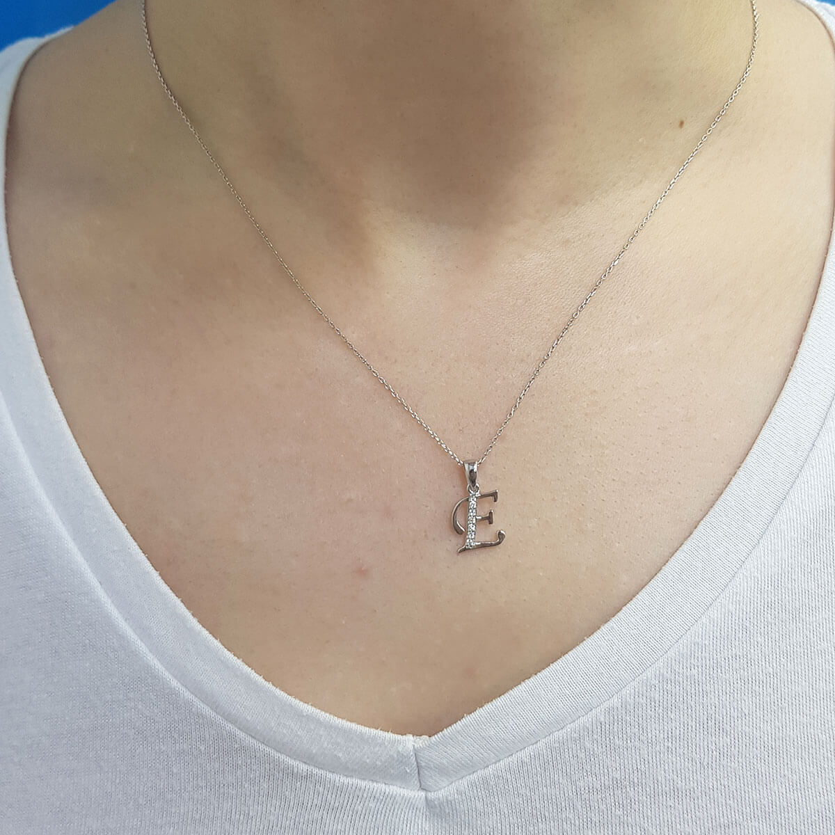 Diamond E Letter Necklace