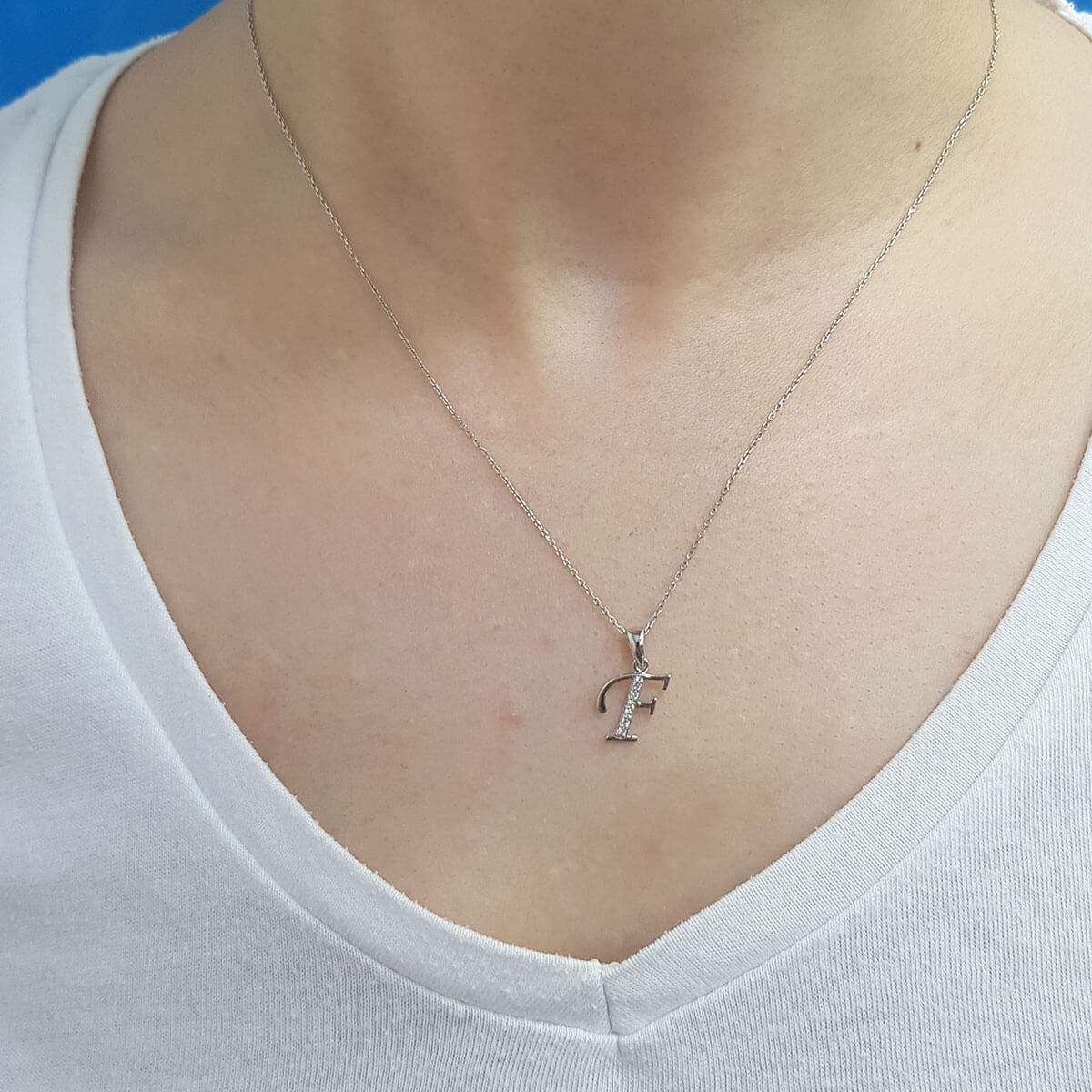 Diamond F Letter Necklace