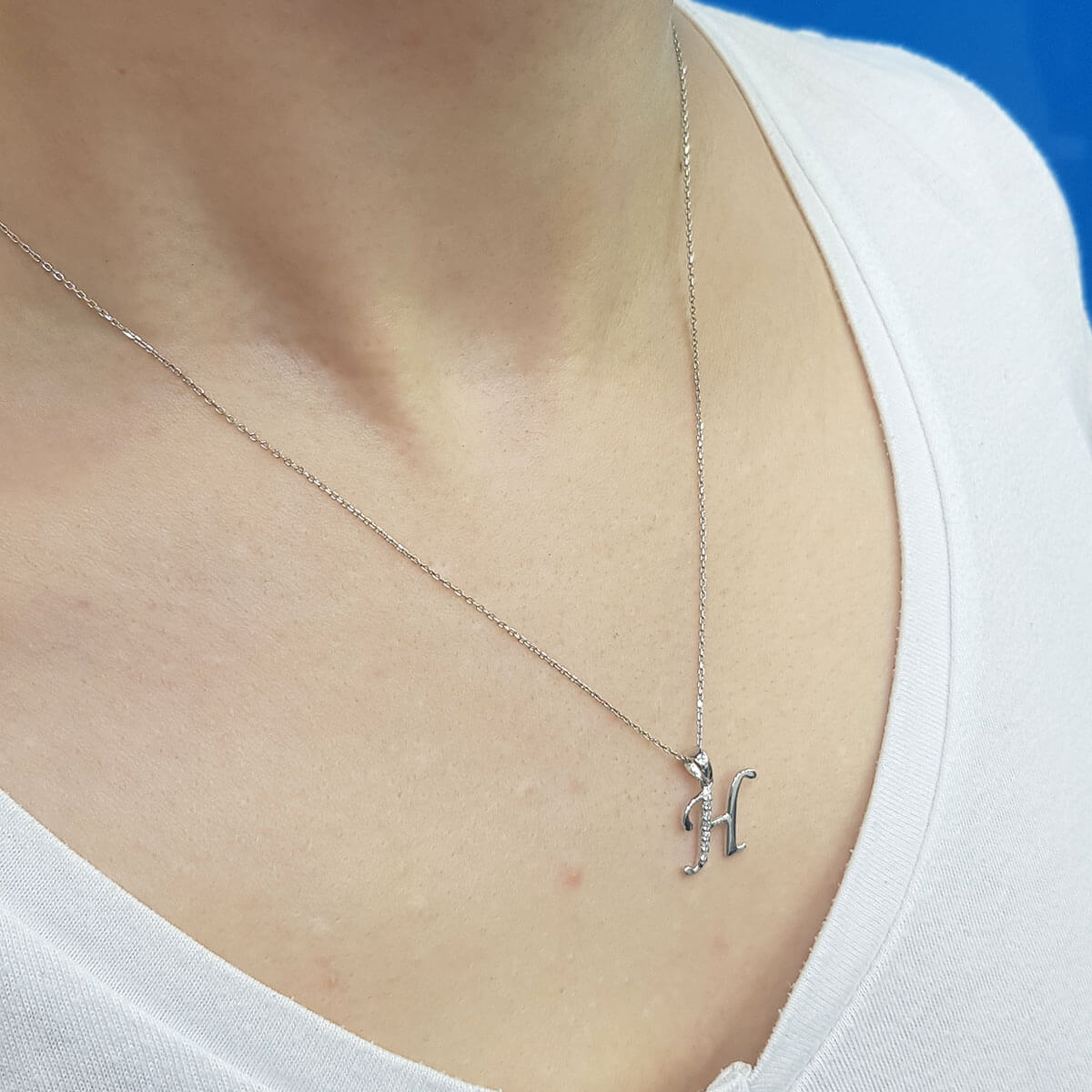 Diamond H Letter Necklace