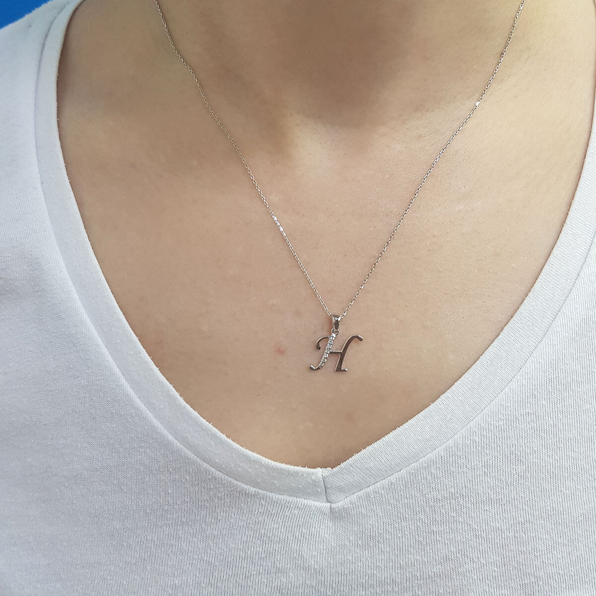 Diamond H Letter Necklace