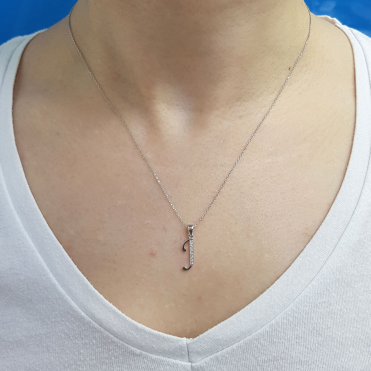 Diamond J Letter Necklace