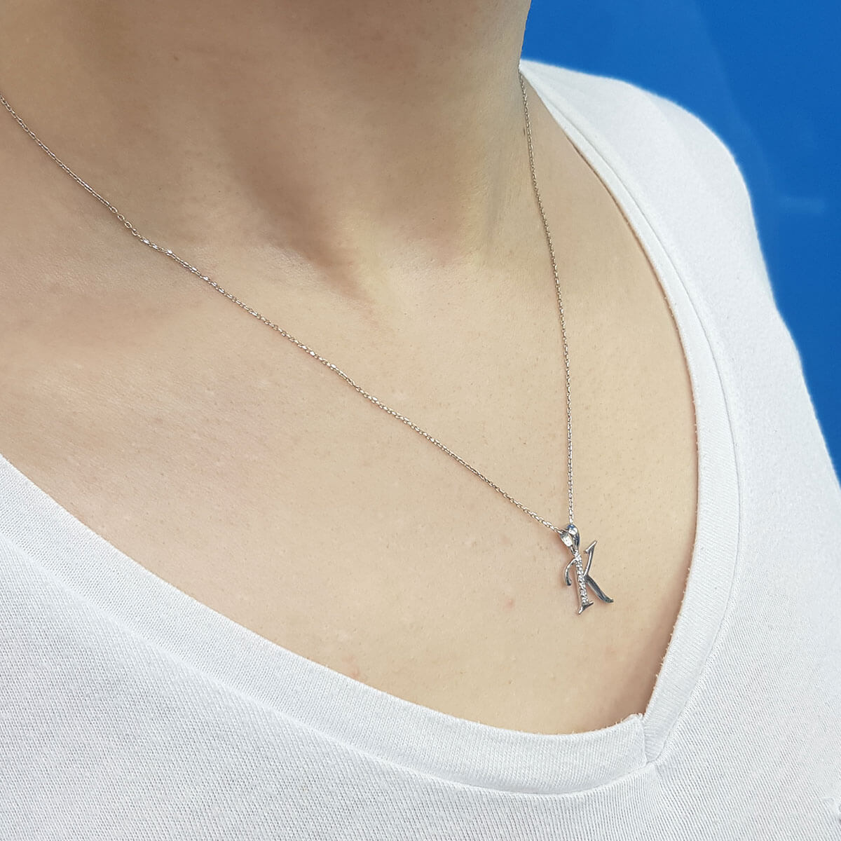 Diamond K Letter Necklace