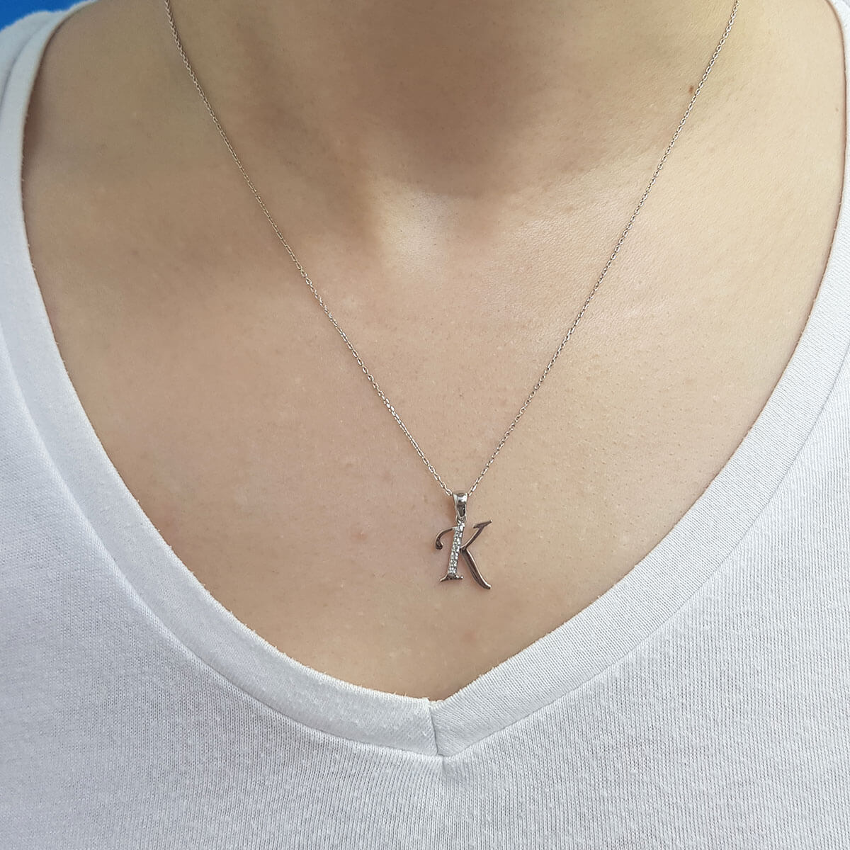 Diamond K Letter Necklace