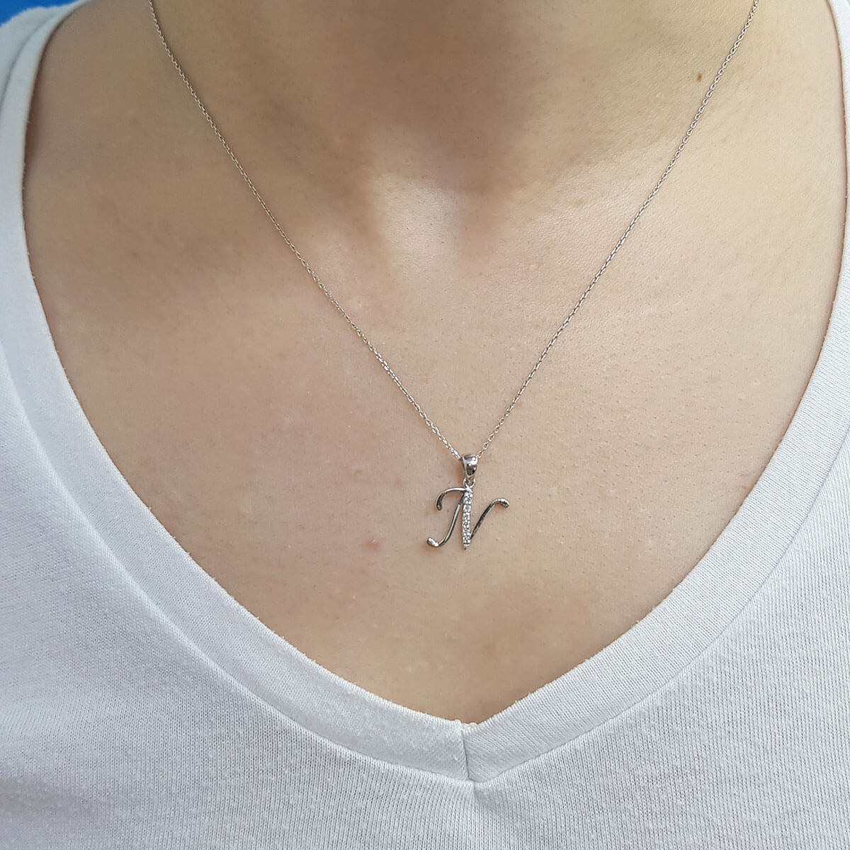 Diamond N Letter Necklace