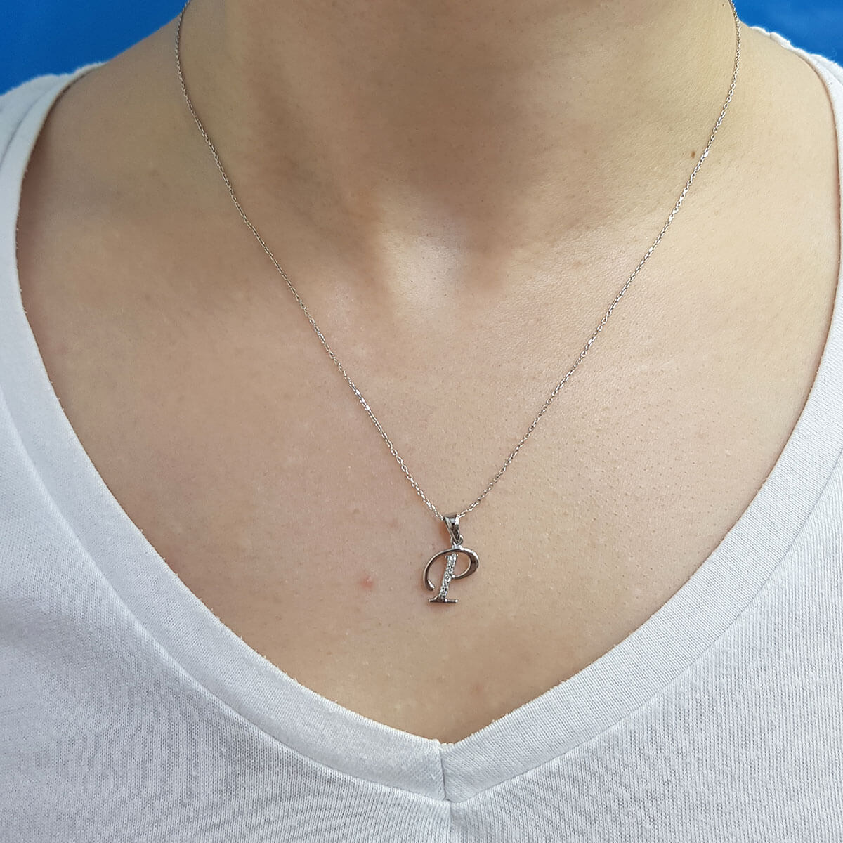 Diamond P Letter Necklace