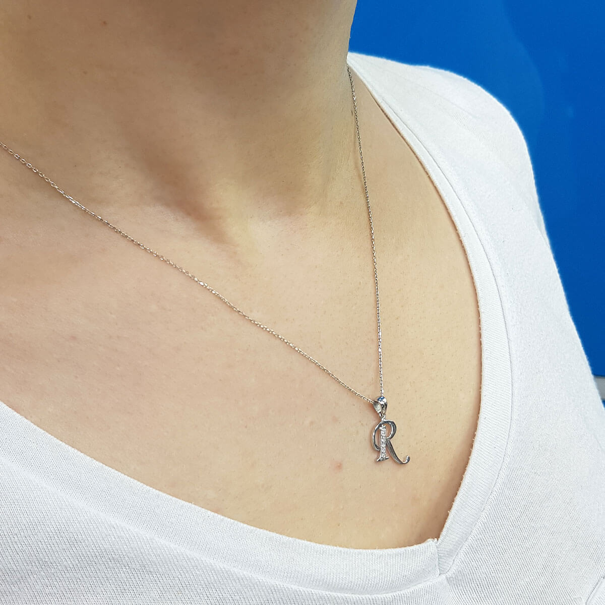 Diamond R Letter Necklace