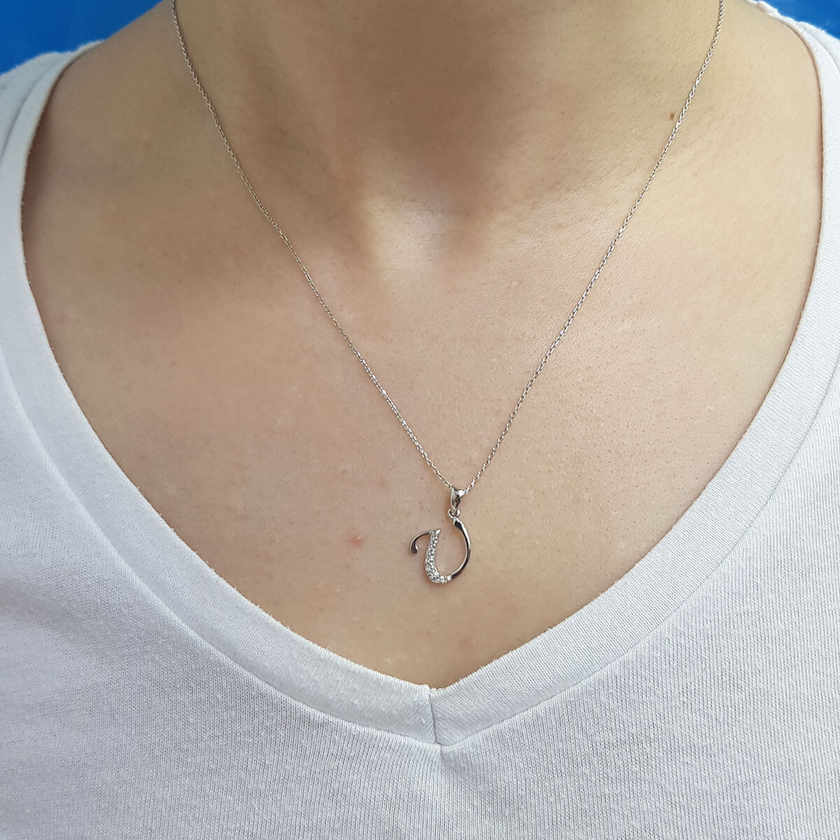 Diamond U Letter Necklace