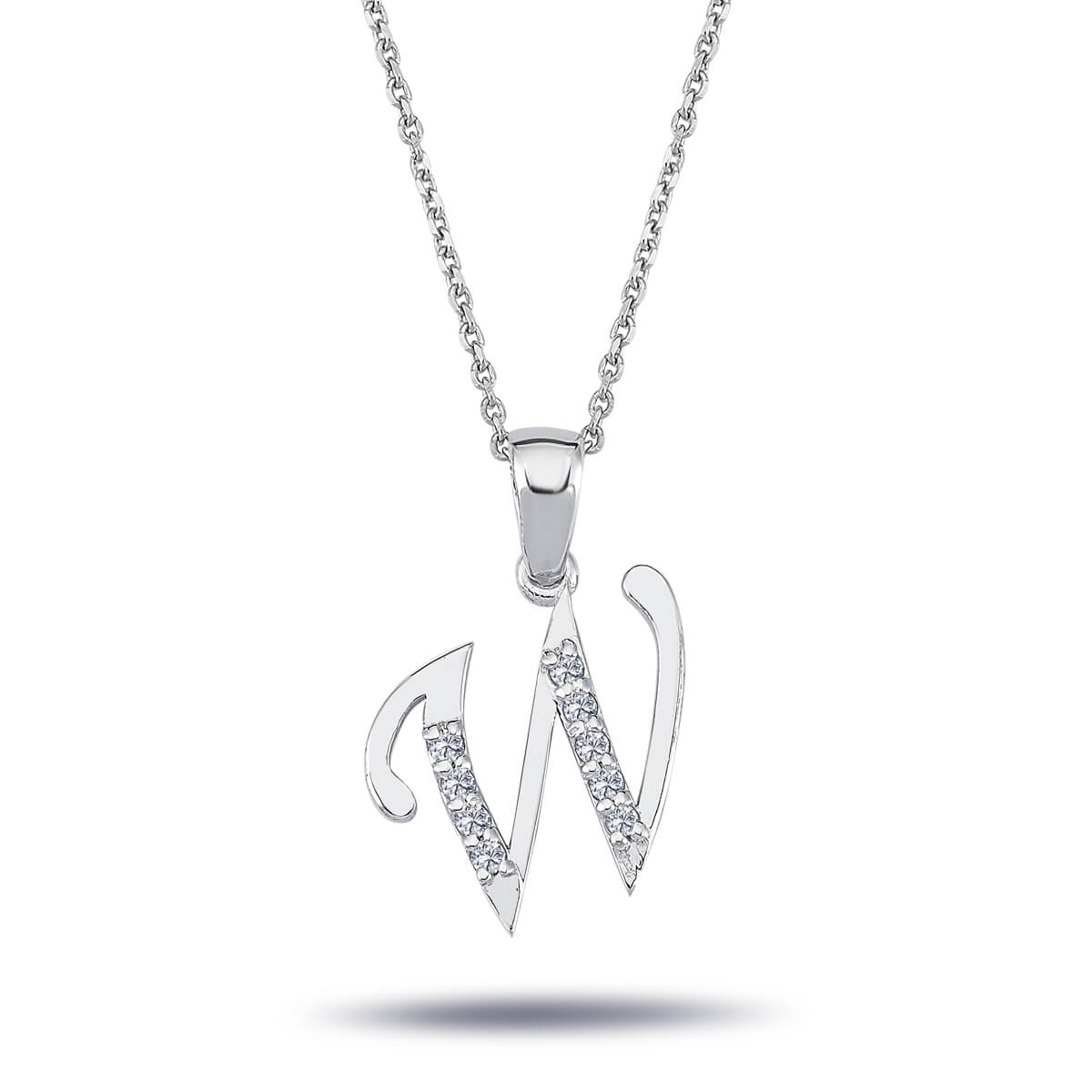 Diamond W Letter Necklace