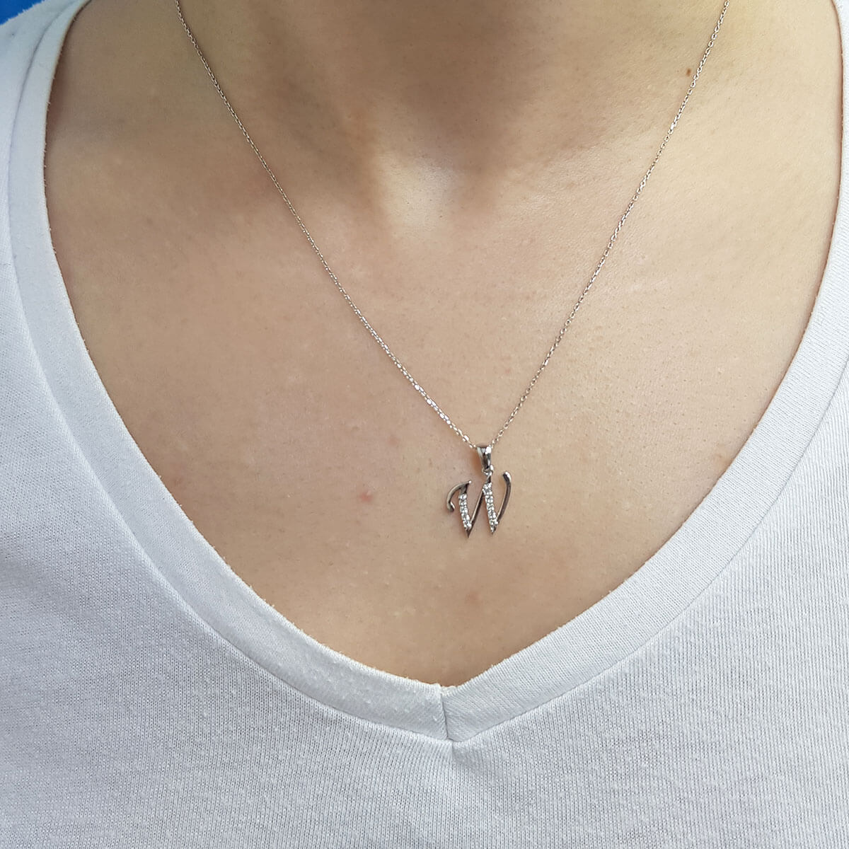 Diamond W Letter Necklace