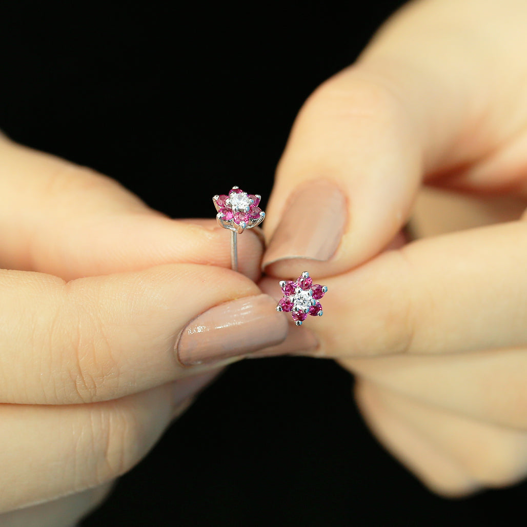 Diamond Ruby Daisy Earrings