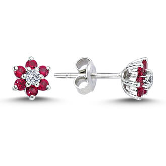 Diamond Ruby Daisy Earrings